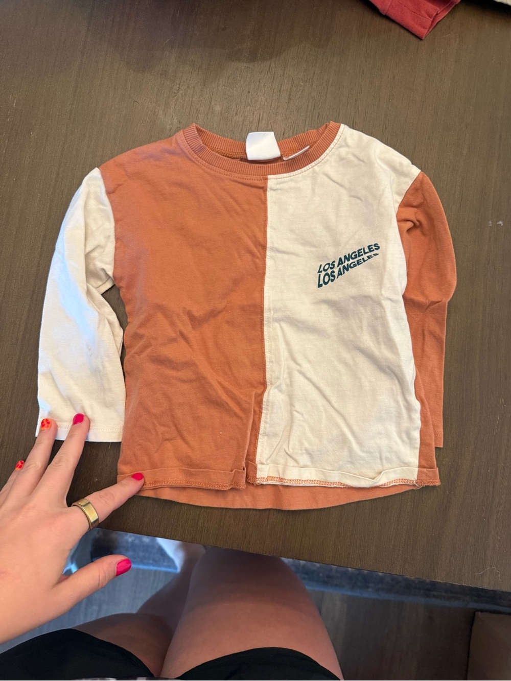 Zara Colorblock Long Sleeve Tee - Rust & Cream